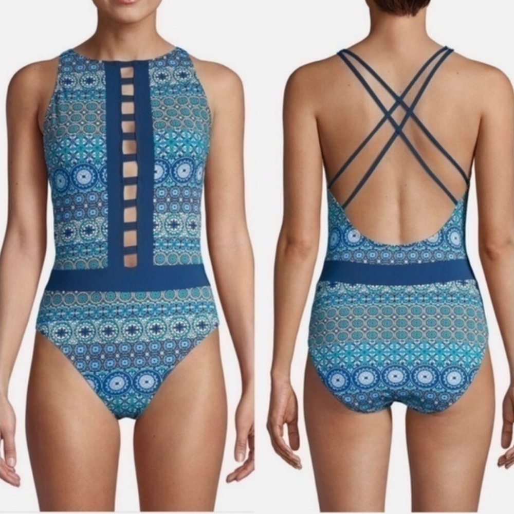 Bleu Rod Beattie Blue Patterned One Piece Swimsuit
